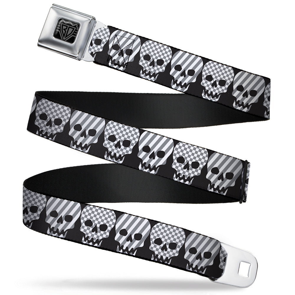 BD Wings Logo CLOSE-UP Full Color Black Silver Seatbelt Belt - Checker & Stripe Skulls Black/White/Gray Webbing Seatbelt Belts Buckle-Down