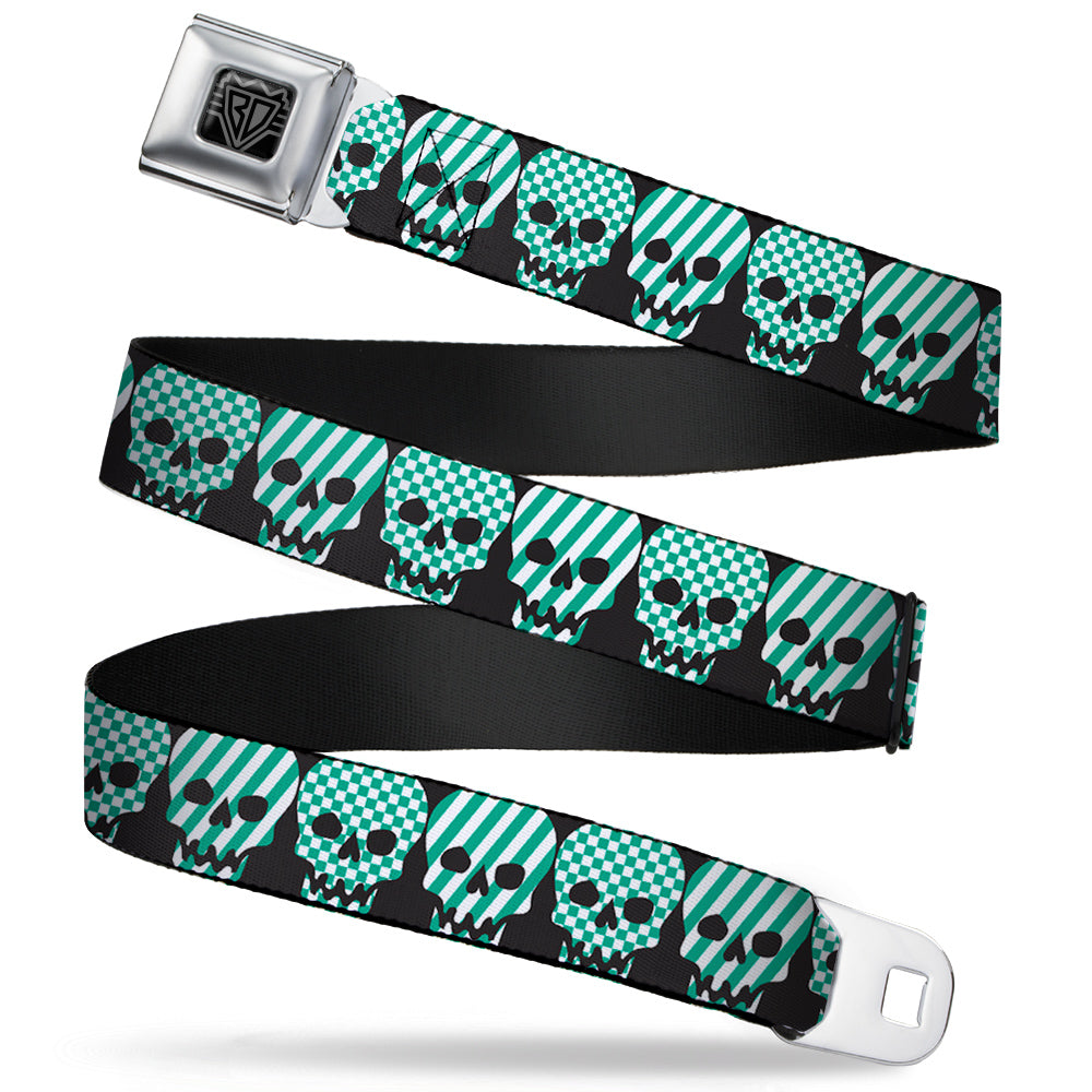 BD Wings Logo CLOSE-UP Full Color Black Silver Seatbelt Belt - Checker & Stripe Skulls Black/White/Green Webbing Seatbelt Belts Buckle-Down