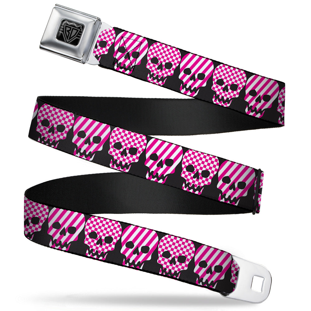 BD Wings Logo CLOSE-UP Full Color Black Silver Seatbelt Belt - Checker & Stripe Skulls Black/White/Purple Webbing Seatbelt Belts Buckle-Down