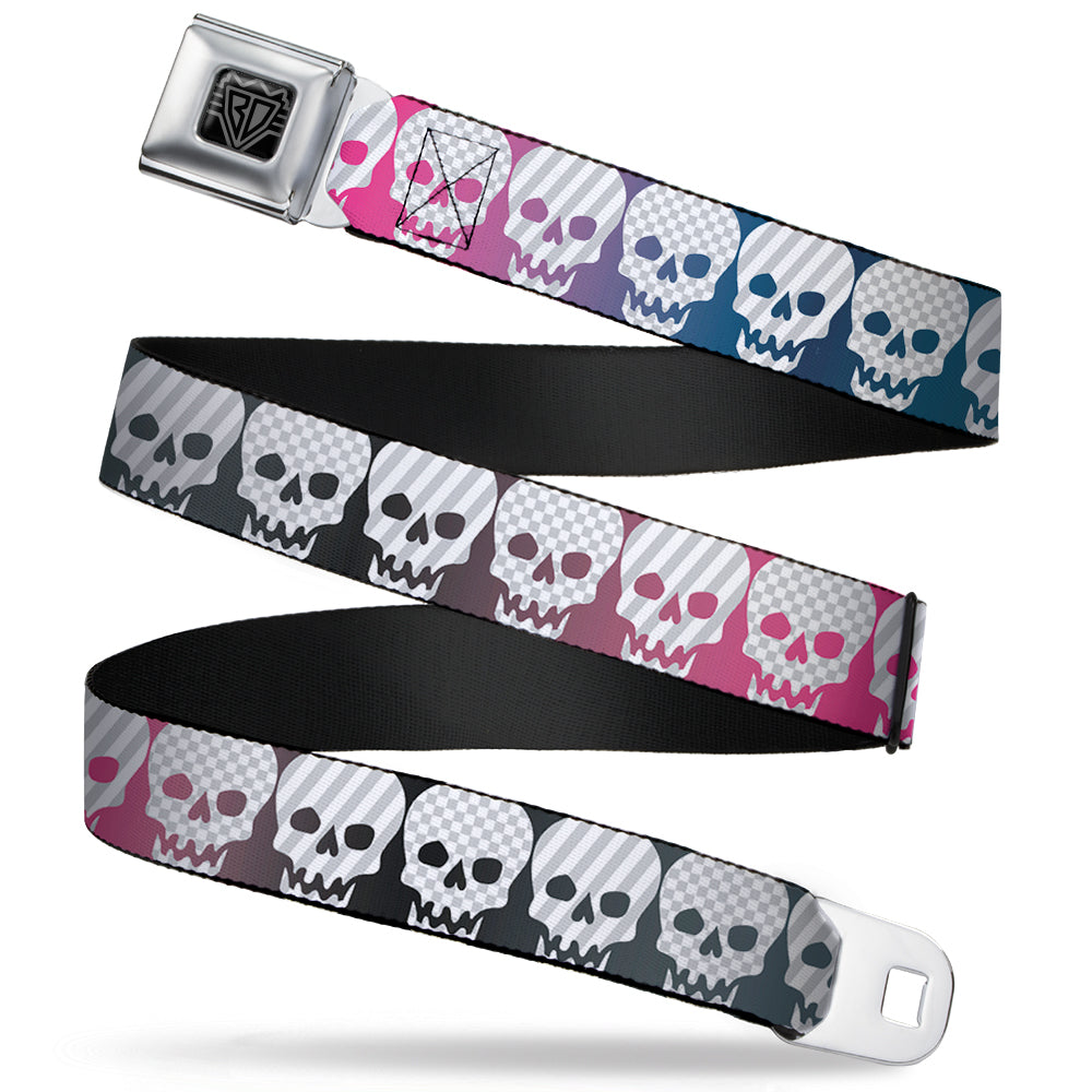 BD Wings Logo CLOSE-UP Full Color Black Silver Seatbelt Belt - Checker & Stripe Skulls Gradient Blue/Fuchsia Webbing Seatbelt Belts Buckle-Down