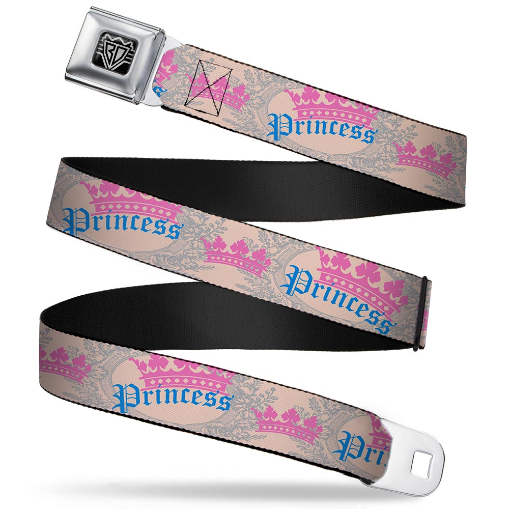 BD Wings Logo CLOSE-UP Full Color Black Silver Seatbelt Belt - Crown Princess Oval Baby Pink/Baby Blue Webbing Seatbelt Belts Buckle-Down