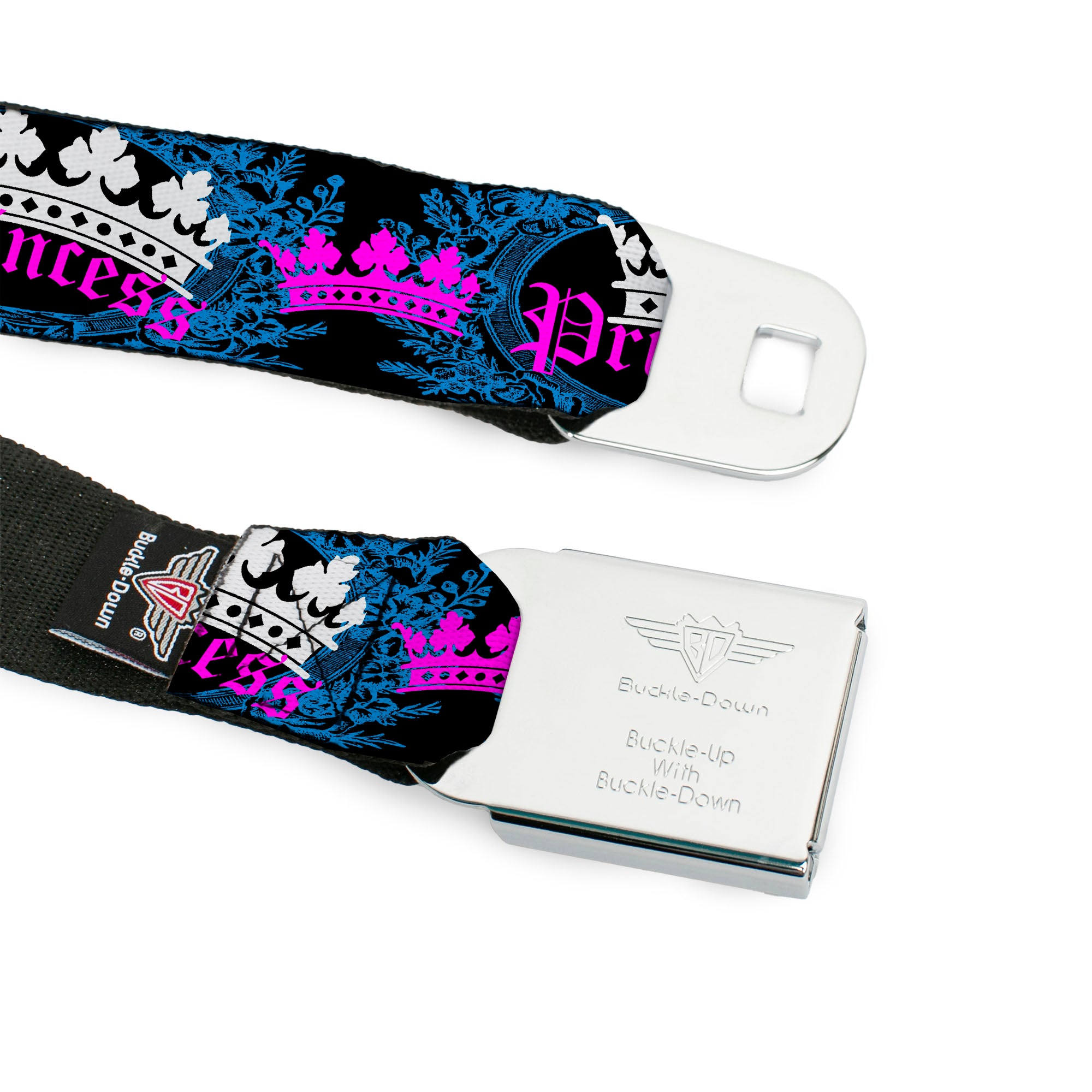 BD Wings Logo CLOSE-UP Full Color Black Silver Seatbelt Belt - Crown Princess Oval Black/Turquoise Webbing Seatbelt Belts Buckle-Down