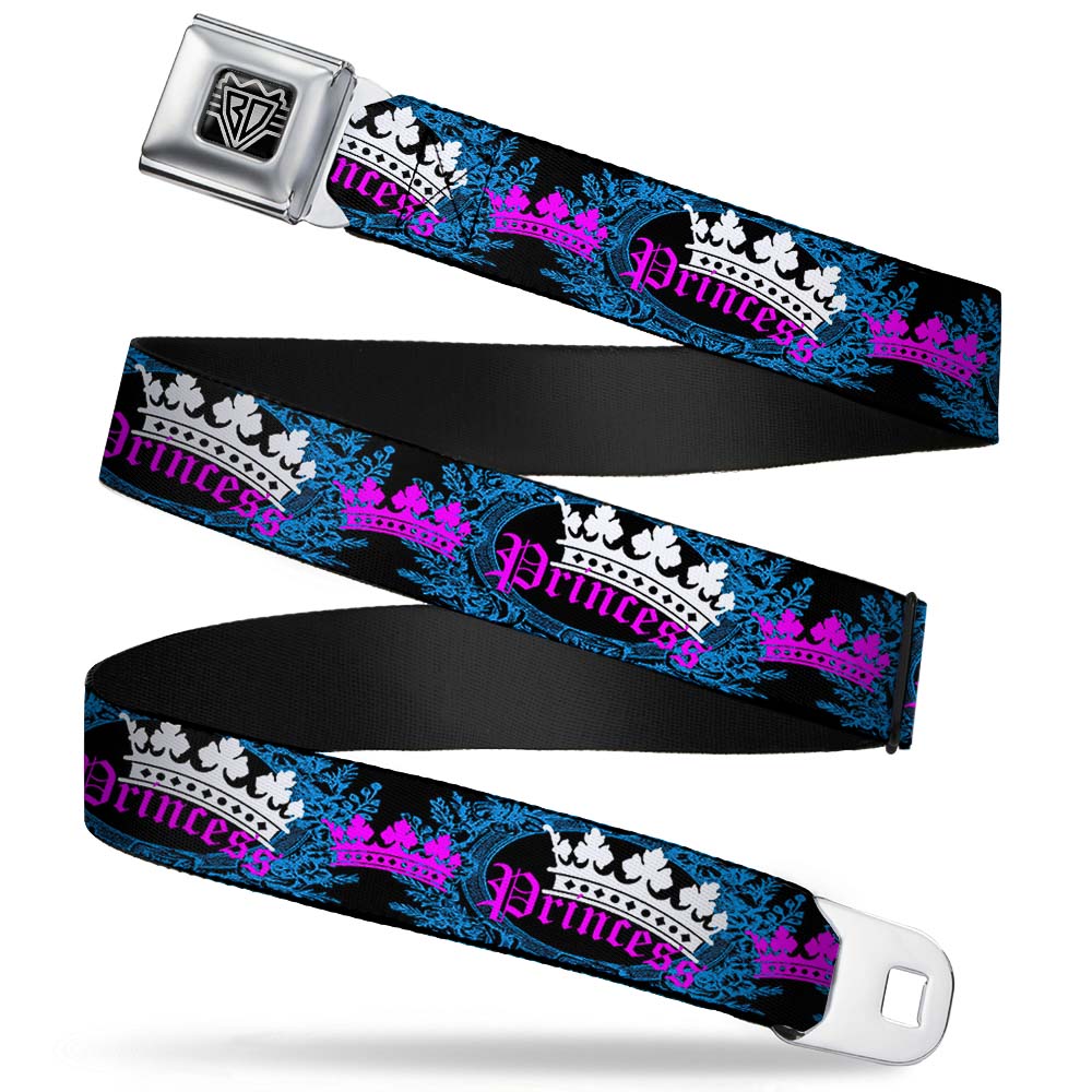 BD Wings Logo CLOSE-UP Full Color Black Silver Seatbelt Belt - Crown Princess Oval Black/Turquoise Webbing Seatbelt Belts Buckle-Down