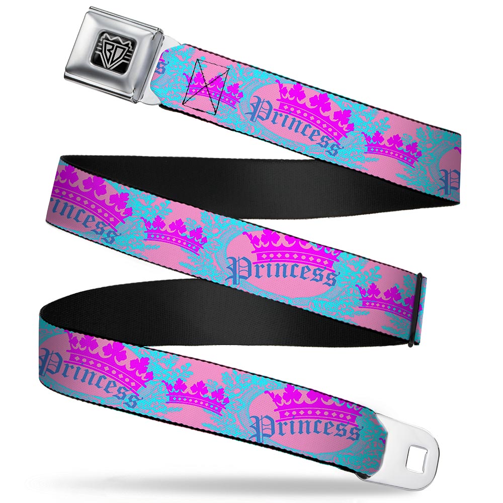 BD Wings Logo CLOSE-UP Full Color Black Silver Seatbelt Belt - Crown Princess Oval Pink/Turquoise Webbing Seatbelt Belts Buckle-Down
