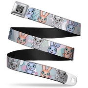 BD Wings Logo CLOSE-UP Full Color Black Silver Seatbelt Belt - Cute Bunnies Multi Pastel Webbing Seatbelt Belts Buckle-Down