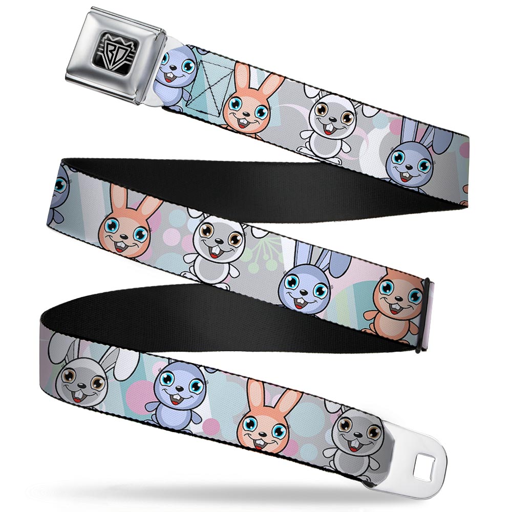 BD Wings Logo CLOSE-UP Full Color Black Silver Seatbelt Belt - Cute Bunnies Multi Pastel Webbing Seatbelt Belts Buckle-Down