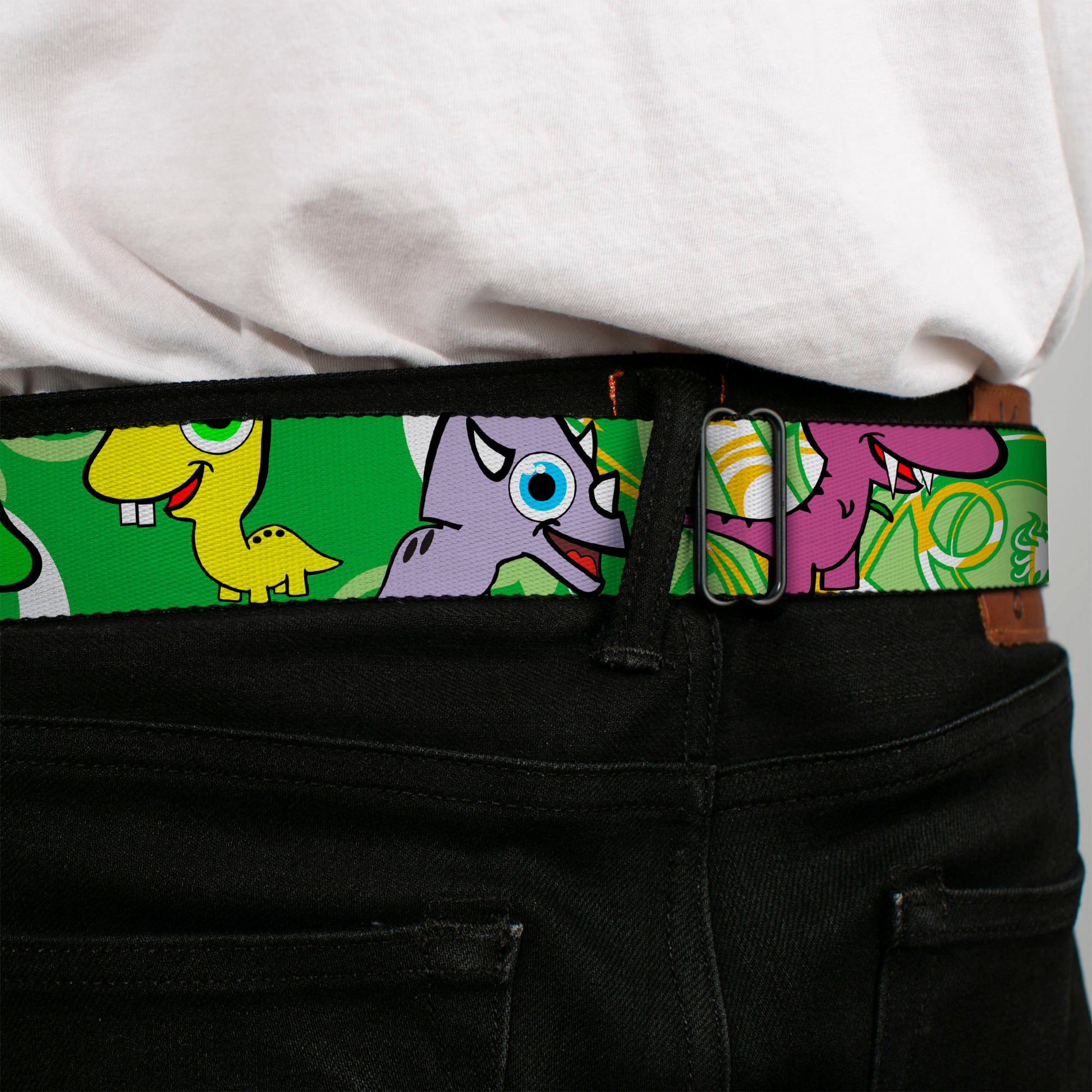 BD Wings Logo CLOSE-UP Full Color Black Silver Seatbelt Belt - Cute Dinosaurs Yellow/Green Webbing Seatbelt Belts Buckle-Down