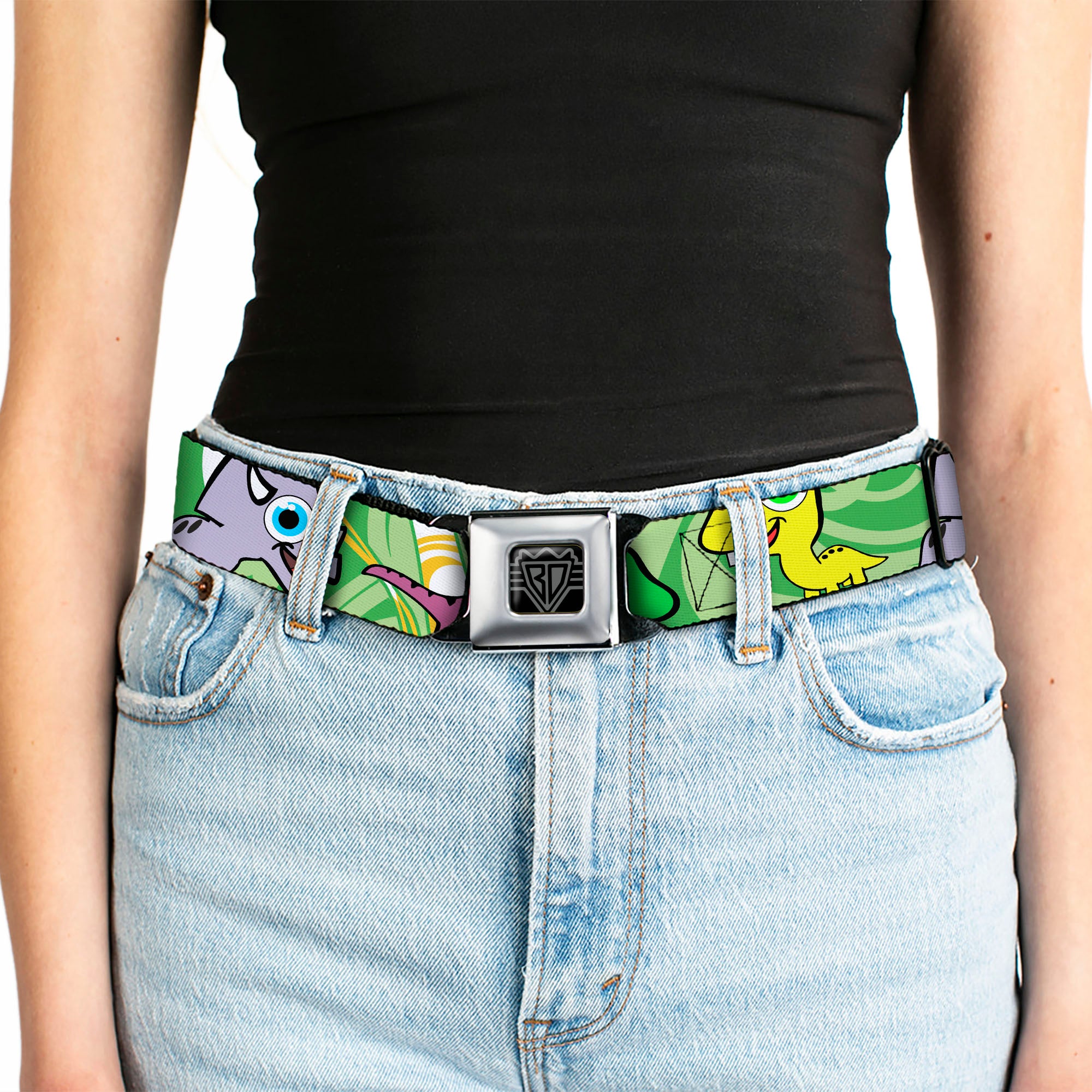BD Wings Logo CLOSE-UP Full Color Black Silver Seatbelt Belt - Cute Dinosaurs Yellow/Green Webbing Seatbelt Belts Buckle-Down