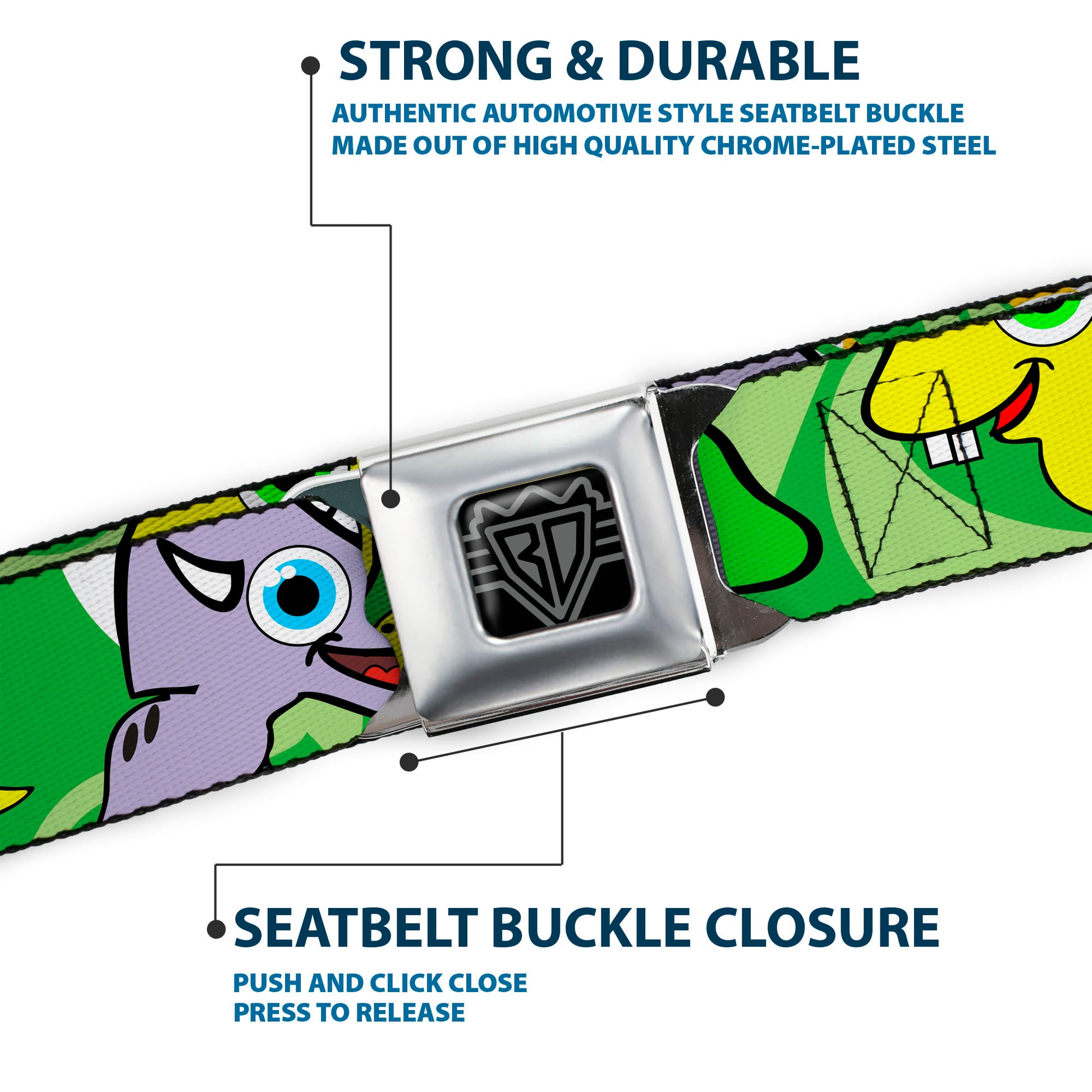 BD Wings Logo CLOSE-UP Full Color Black Silver Seatbelt Belt - Cute Dinosaurs Yellow/Green Webbing Seatbelt Belts Buckle-Down