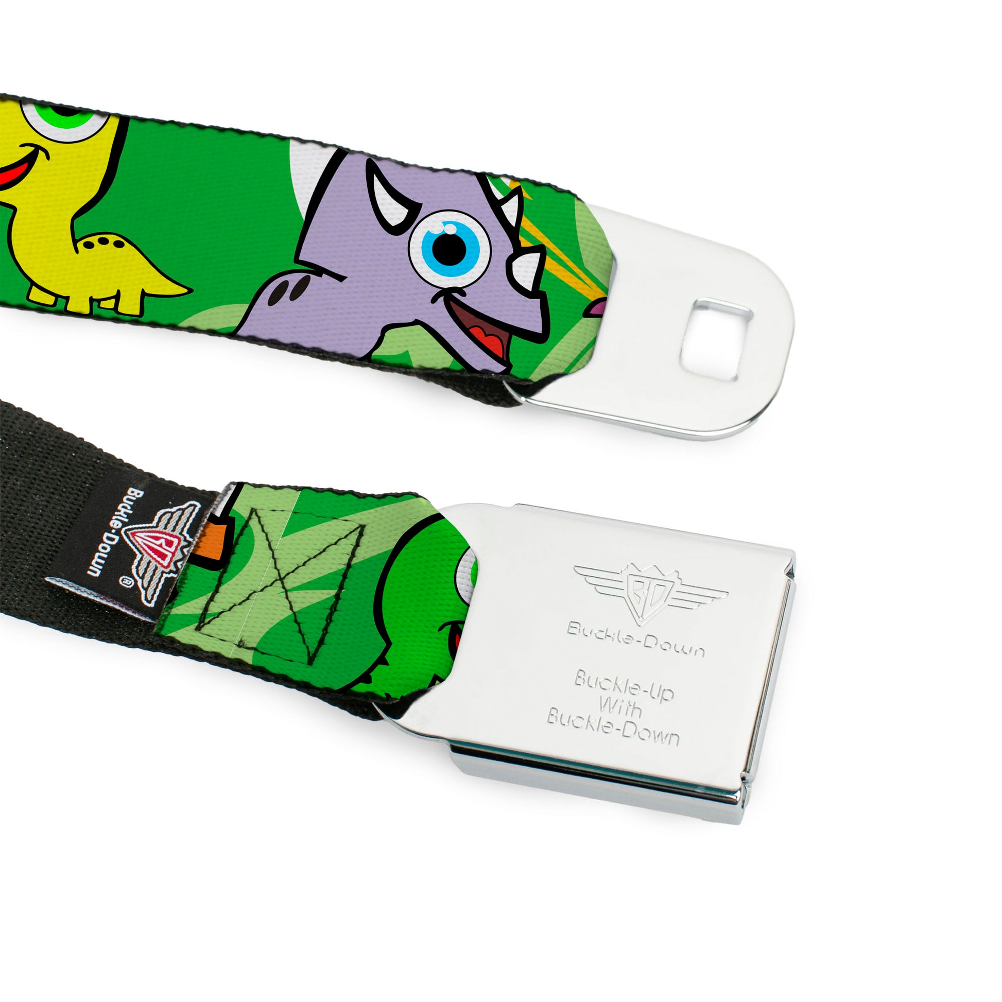 BD Wings Logo CLOSE-UP Full Color Black Silver Seatbelt Belt - Cute Dinosaurs Yellow/Green Webbing Seatbelt Belts Buckle-Down