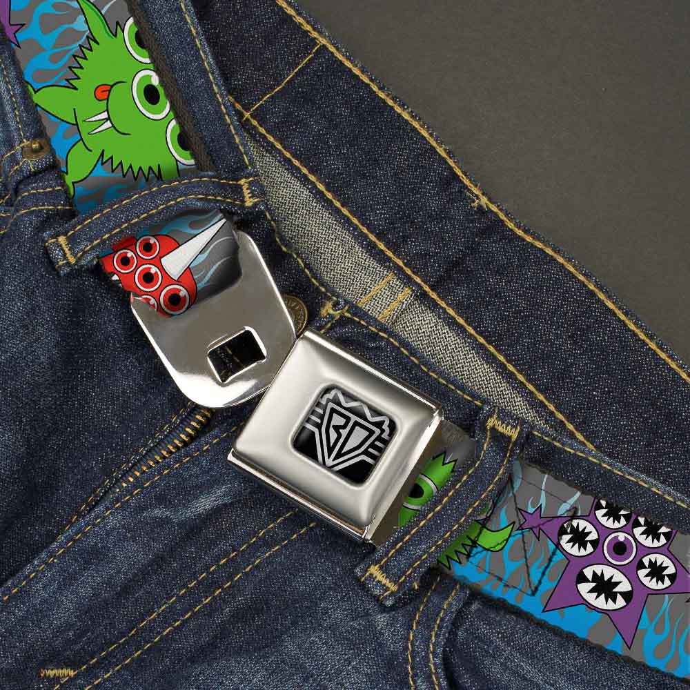 BD Wings Logo CLOSE-UP Full Color Black Silver Seatbelt Belt - Cute Monsters Gray/Flame Blue Webbing Seatbelt Belts Buckle-Down