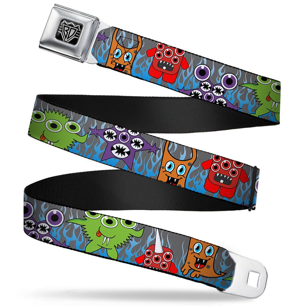 BD Wings Logo CLOSE-UP Full Color Black Silver Seatbelt Belt - Cute Monsters Gray/Flame Blue Webbing Seatbelt Belts Buckle-Down