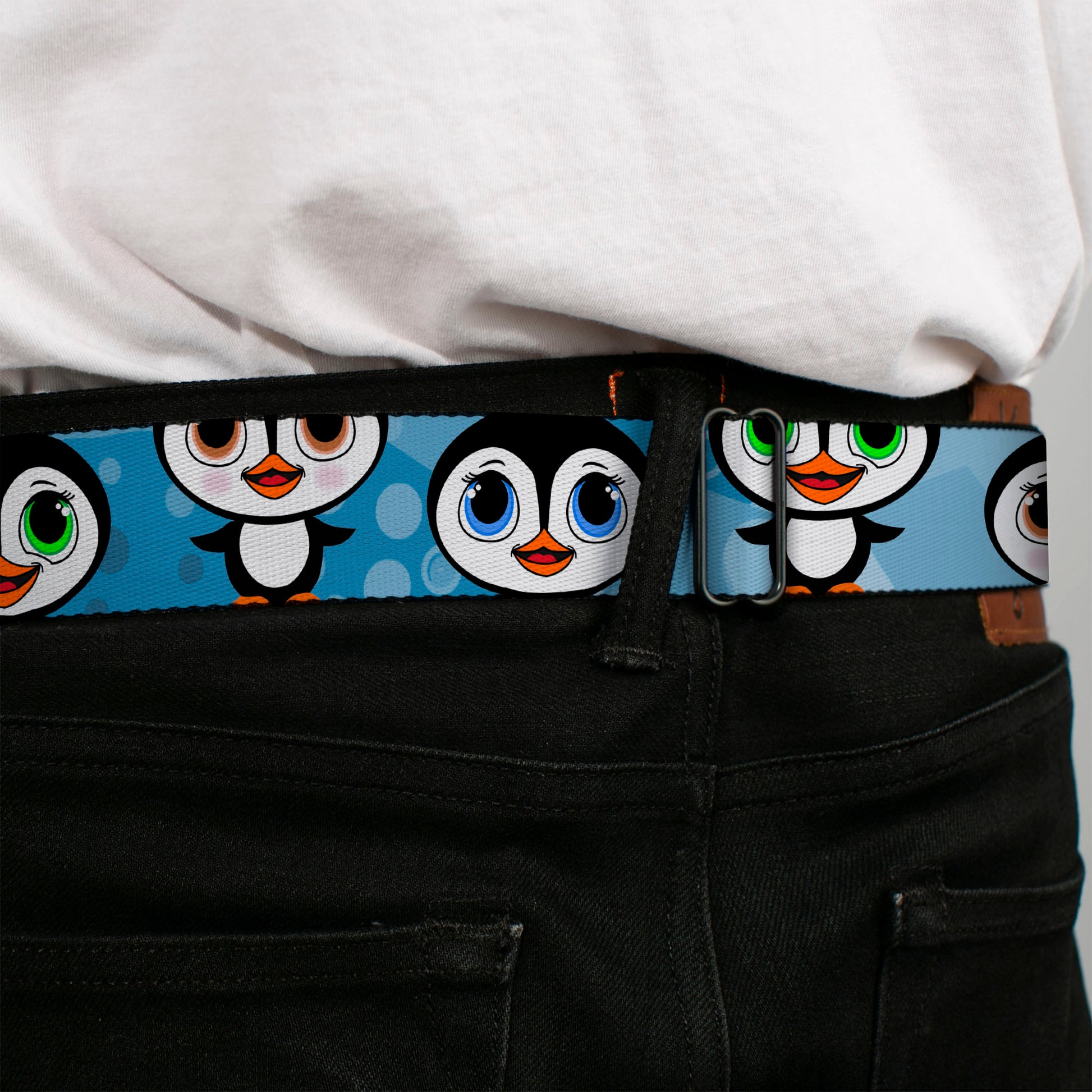 BD Wings Logo CLOSE-UP Full Color Black Silver Seatbelt Belt - Cute Penguins Blue Bubbles Webbing Seatbelt Belts Buckle-Down
