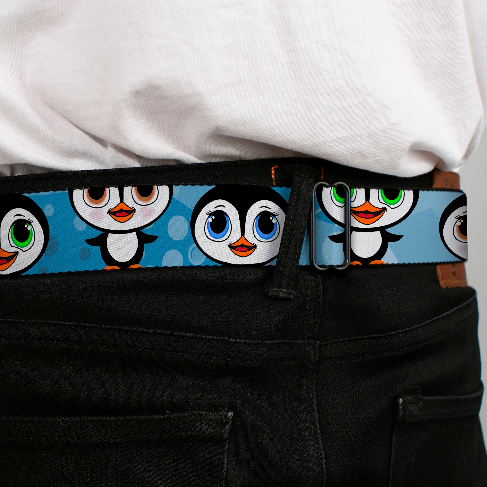 BD Wings Logo CLOSE-UP Full Color Black Silver Seatbelt Belt - Cute Penguins Blue Bubbles Webbing Seatbelt Belts Buckle-Down