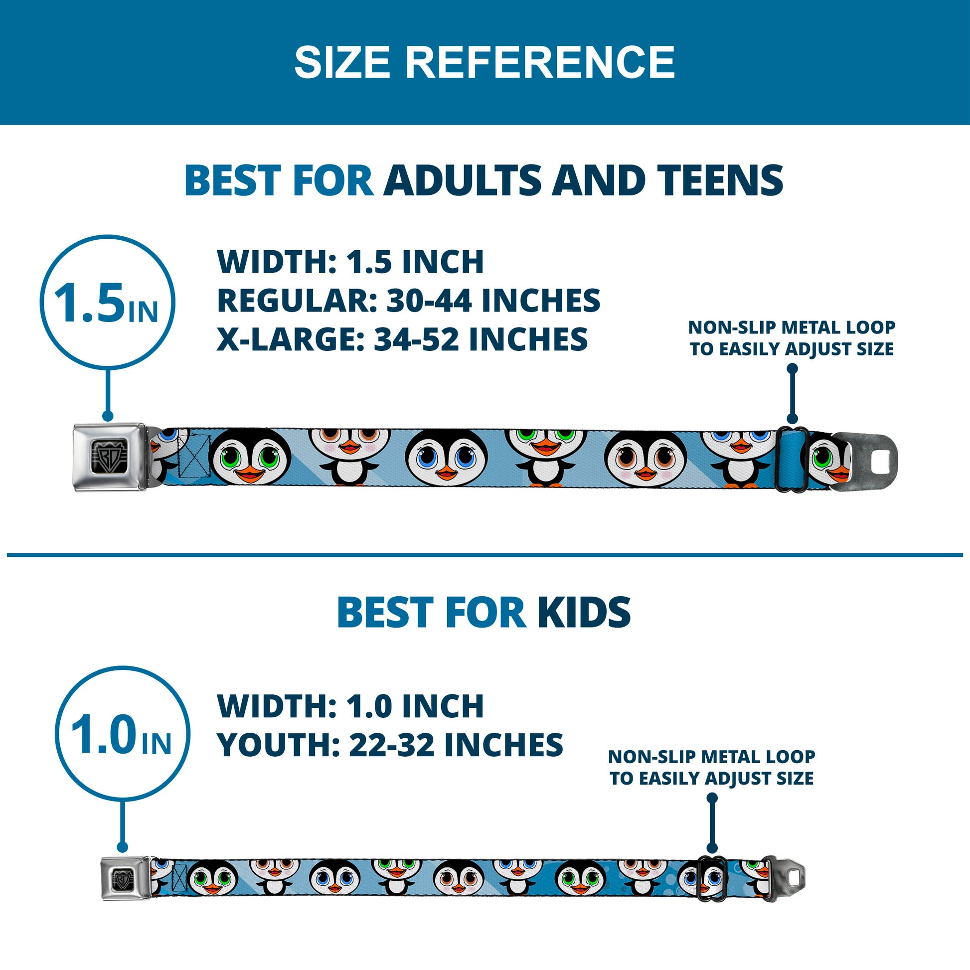 BD Wings Logo CLOSE-UP Full Color Black Silver Seatbelt Belt - Cute Penguins Blue Bubbles Webbing Seatbelt Belts Buckle-Down