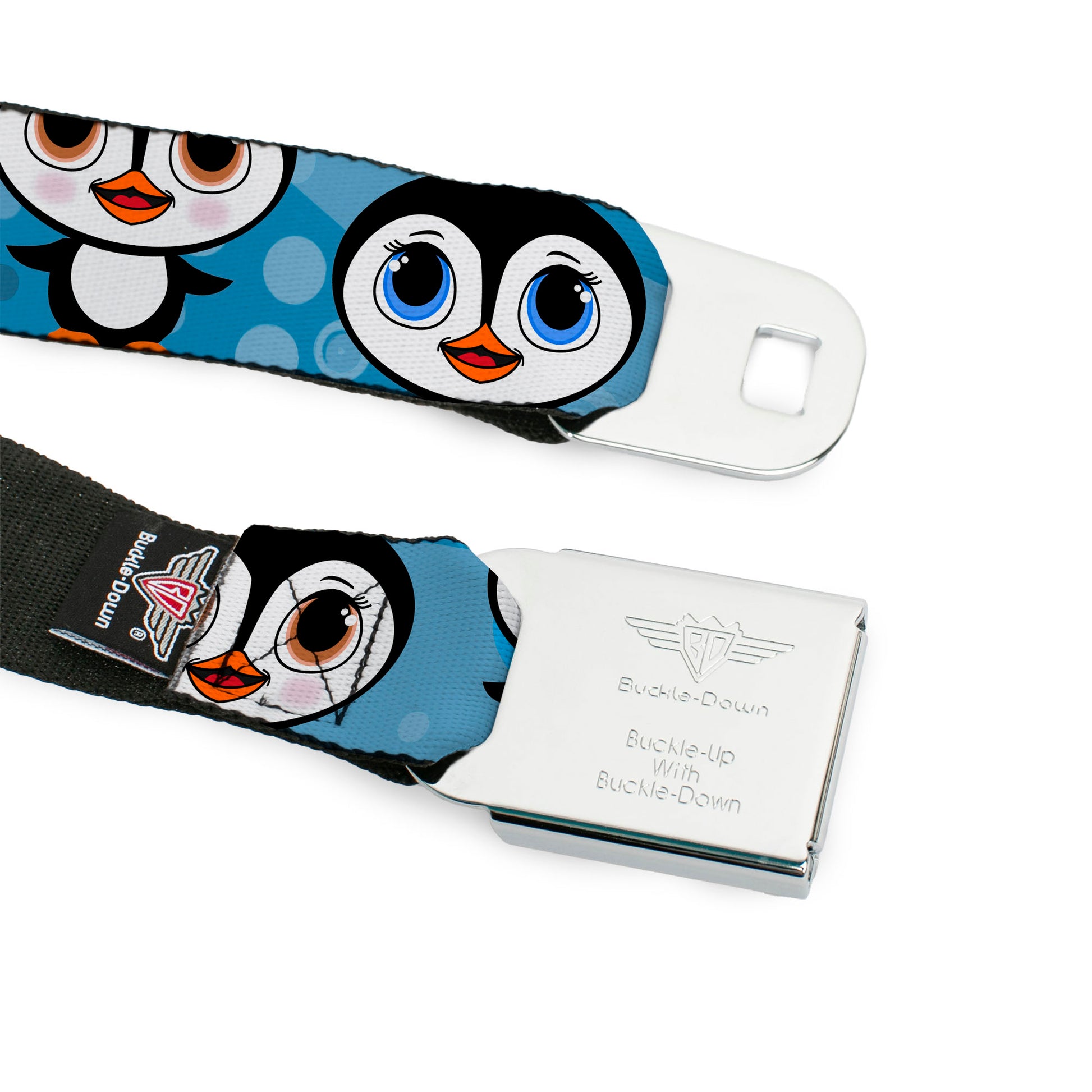 BD Wings Logo CLOSE-UP Full Color Black Silver Seatbelt Belt - Cute Penguins Blue Bubbles Webbing Seatbelt Belts Buckle-Down