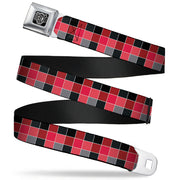 BD Wings Logo CLOSE-UP Full Color Black Silver Seatbelt Belt - Checker Mosaic Red Webbing Seatbelt Belts Buckle-Down