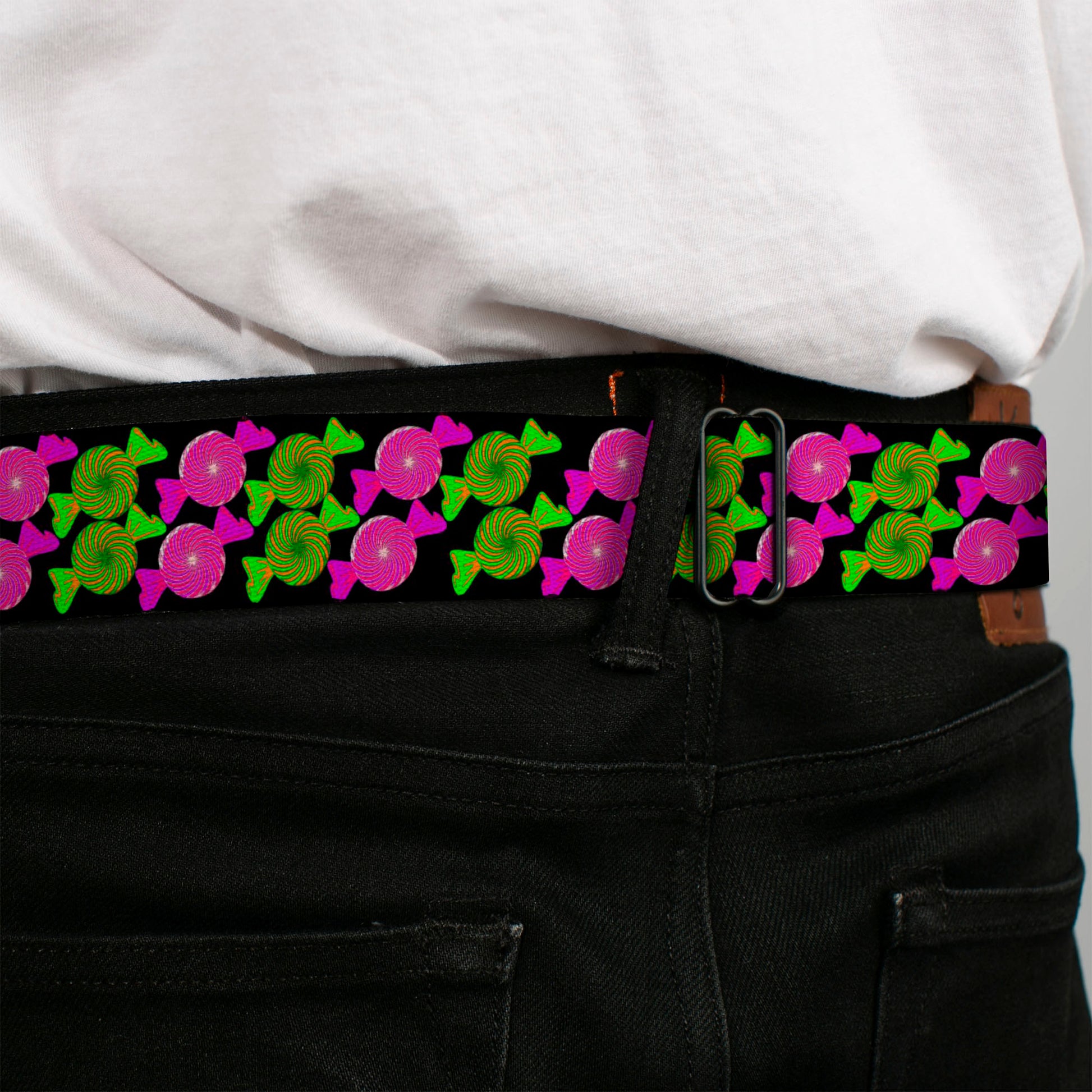 BD Wings Logo CLOSE-UP Full Color Black Silver Seatbelt Belt - Candies Webbing Seatbelt Belts Buckle-Down
