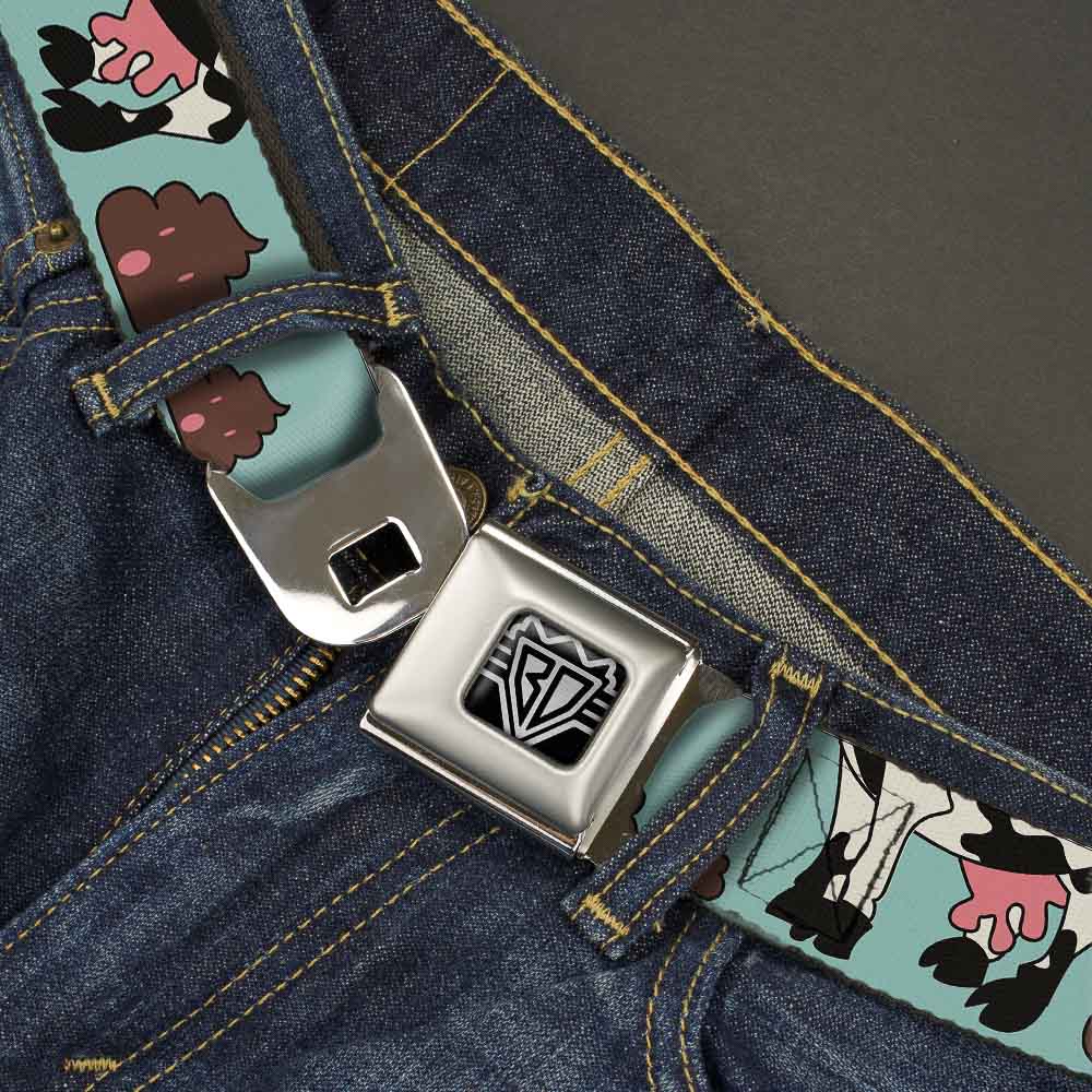 BD Wings Logo CLOSE-UP Full Color Black Silver Seatbelt Belt - Cow Poops Color Webbing Seatbelt Belts Buckle-Down