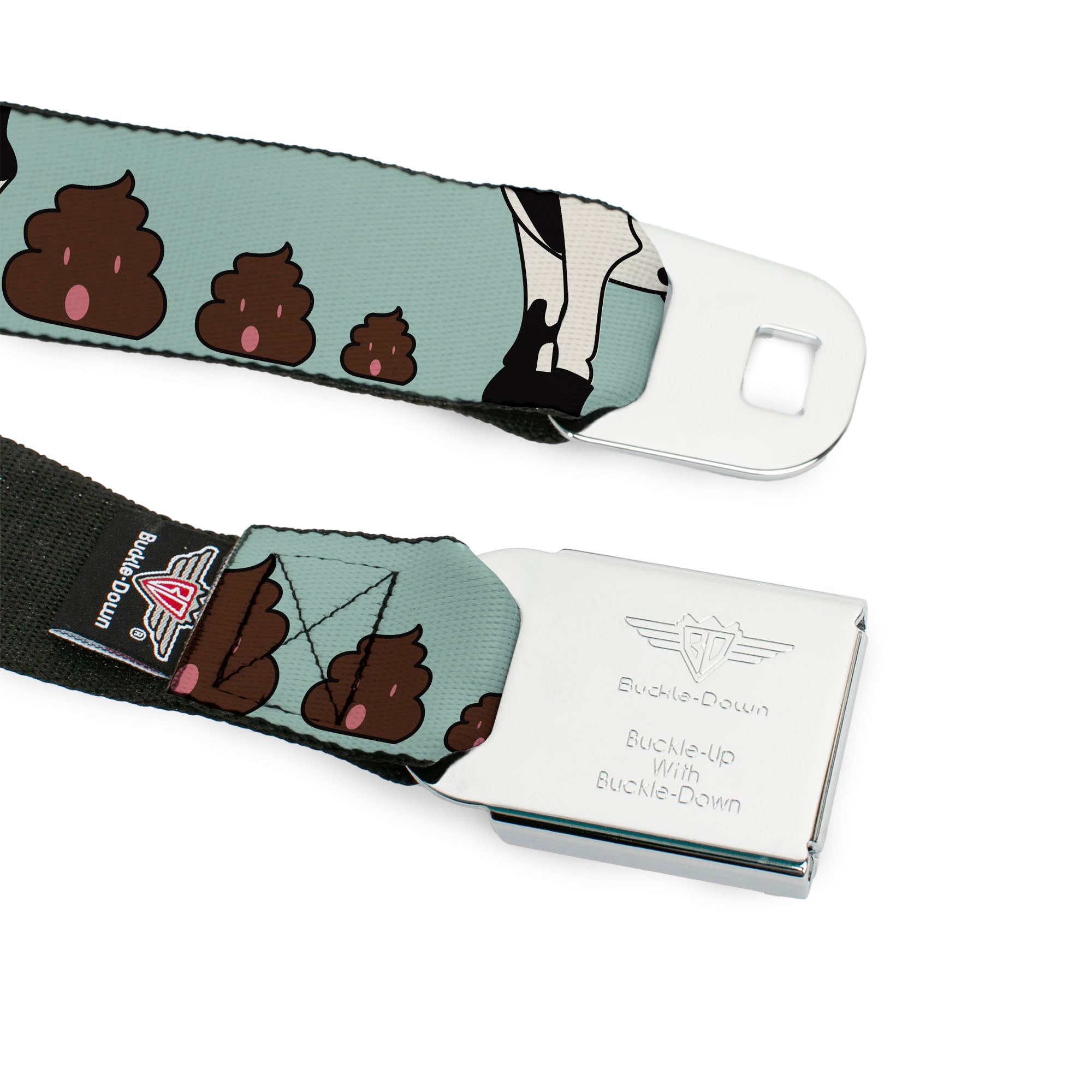 BD Wings Logo CLOSE-UP Full Color Black Silver Seatbelt Belt - Cow Poops Color Webbing Seatbelt Belts Buckle-Down