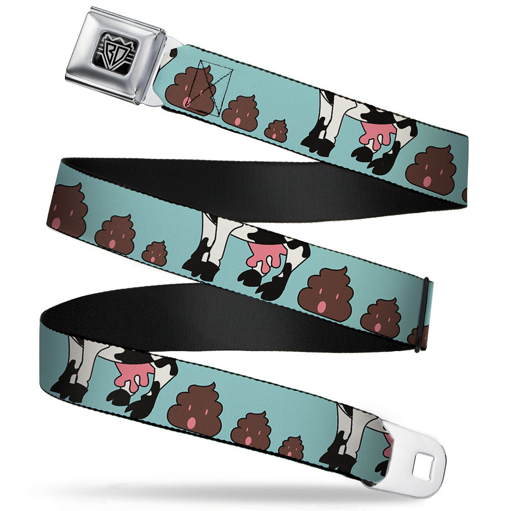 BD Wings Logo CLOSE-UP Full Color Black Silver Seatbelt Belt - Cow Poops Color Webbing Seatbelt Belts Buckle-Down