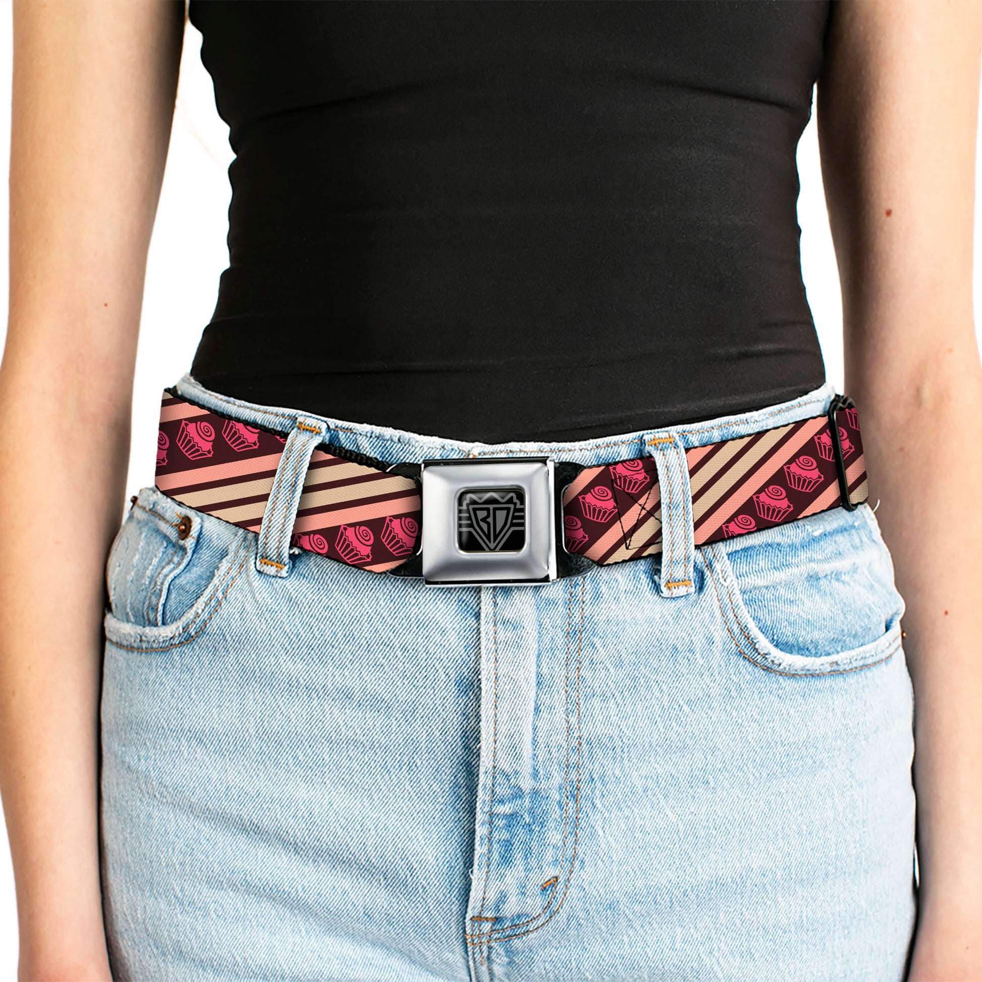 BD Wings Logo CLOSE-UP Full Color Black Silver Seatbelt Belt - Cupcake Wallpaper Webbing Seatbelt Belts Buckle-Down