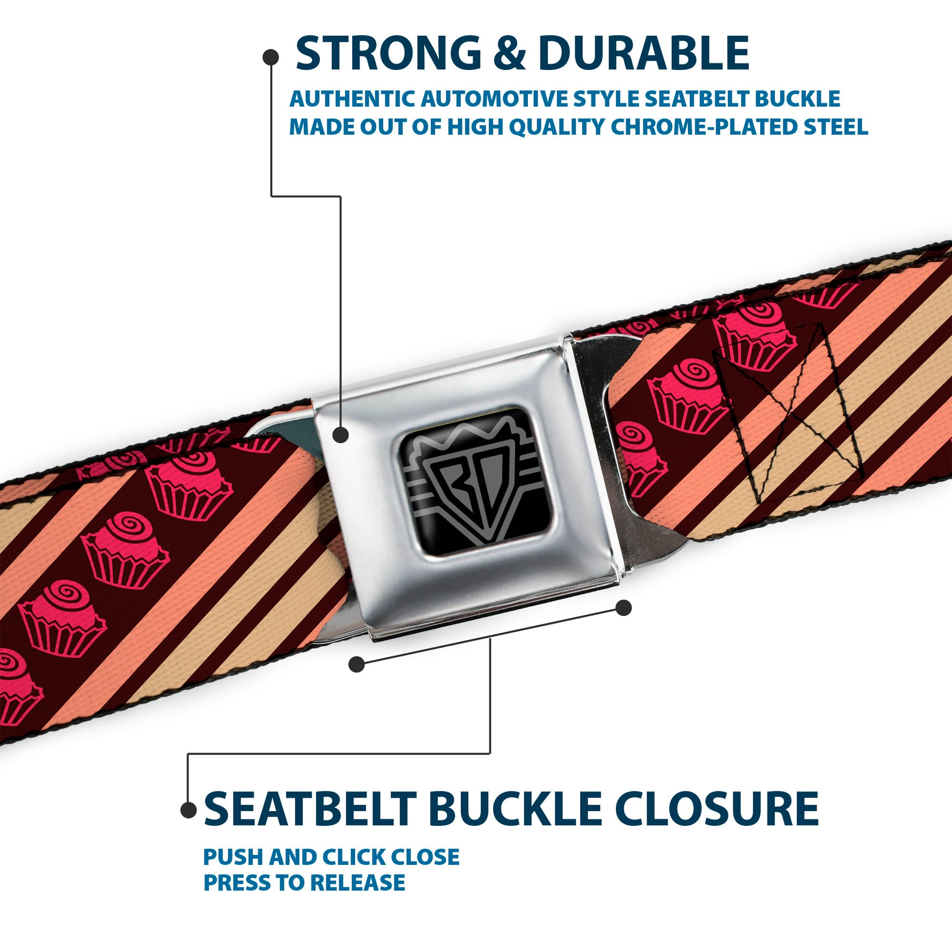 BD Wings Logo CLOSE-UP Full Color Black Silver Seatbelt Belt - Cupcake Wallpaper Webbing Seatbelt Belts Buckle-Down