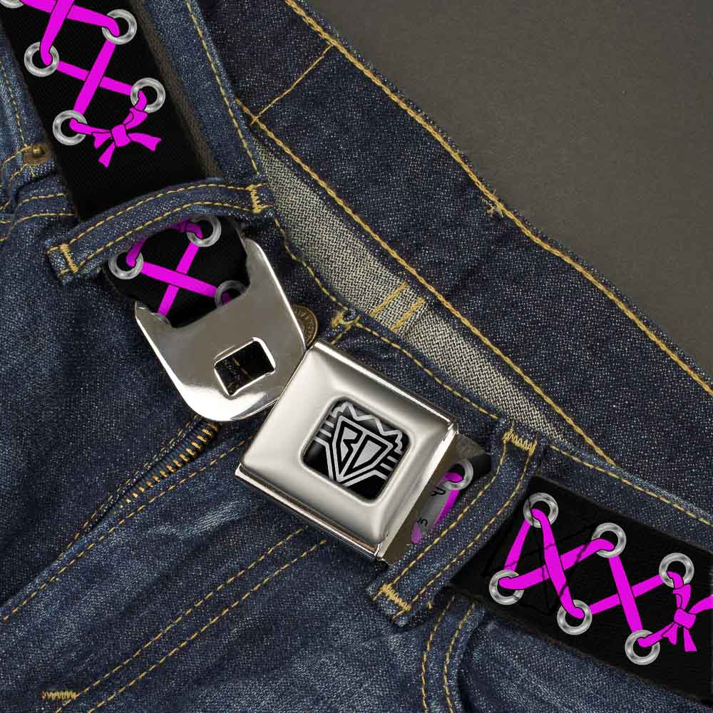 BD Wings Logo CLOSE-UP Full Color Black Silver Seatbelt Belt - Corset Lace Up Black/Fuchsia Webbing Seatbelt Belts Buckle-Down