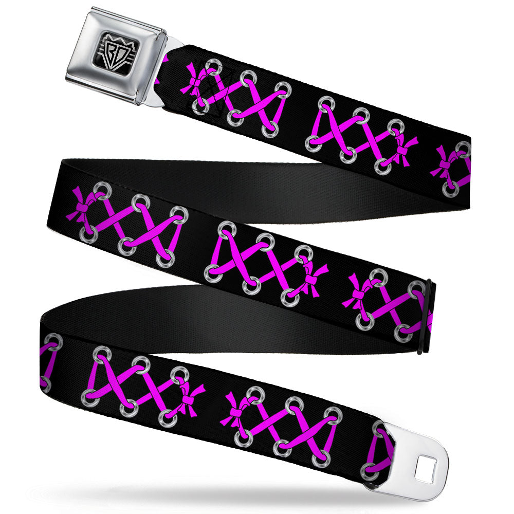 BD Wings Logo CLOSE-UP Full Color Black Silver Seatbelt Belt - Corset Lace Up Black/Fuchsia Webbing Seatbelt Belts Buckle-Down