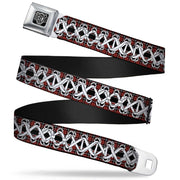 BD Wings Logo CLOSE-UP Full Color Black Silver Seatbelt Belt - Corset Lace Up Red Plaid/Black Webbing Seatbelt Belts Buckle-Down