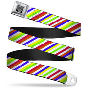 BD Wings Logo CLOSE-UP Full Color Black Silver Seatbelt Belt - Diagonal Stripes White/Multi Neon Webbing Seatbelt Belts Buckle-Down