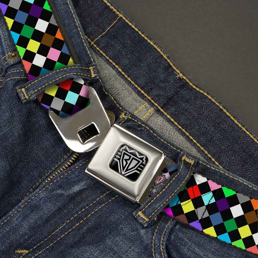 BD Wings Logo CLOSE-UP Full Color Black Silver Seatbelt Belt - Diamonds Black/Multi Color Webbing Seatbelt Belts Buckle-Down