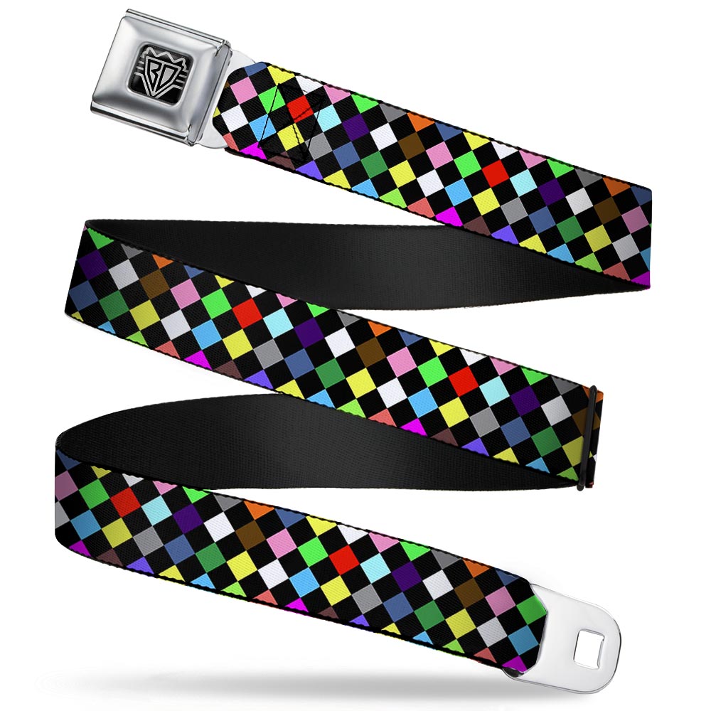 BD Wings Logo CLOSE-UP Full Color Black Silver Seatbelt Belt - Diamonds Black/Multi Color Webbing Seatbelt Belts Buckle-Down