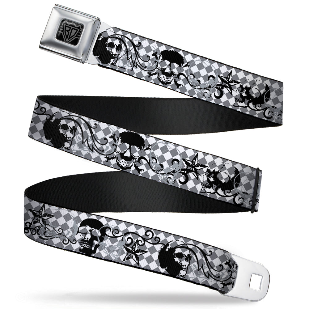 BD Wings Logo CLOSE-UP Full Color Black Silver Seatbelt Belt - Diamonds White/Gray w/Skulls Webbing Seatbelt Belts Buckle-Down