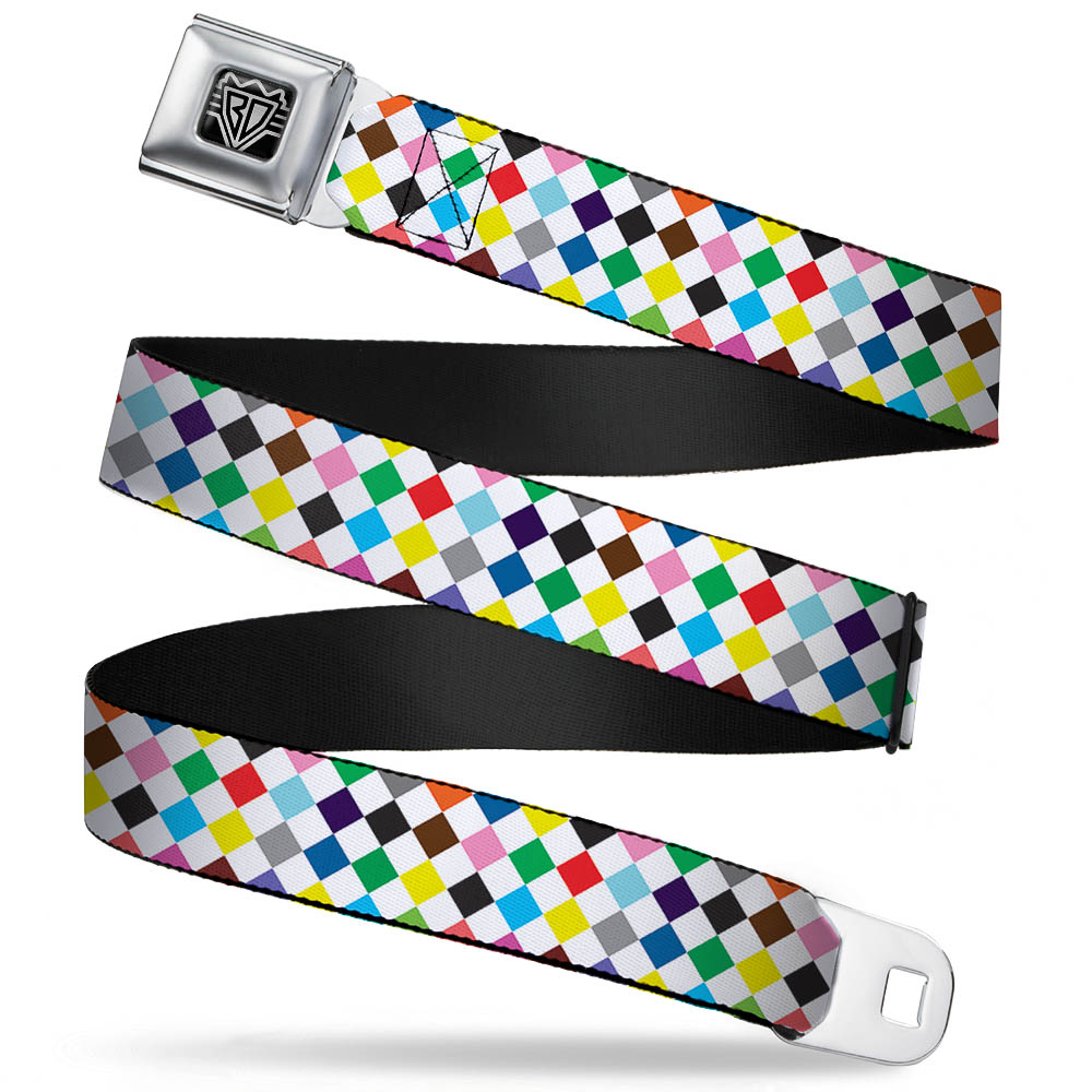 BD Wings Logo CLOSE-UP Full Color Black Silver Seatbelt Belt - Diamonds White/Multi Color Webbing Seatbelt Belts Buckle-Down