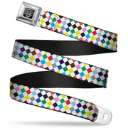 BD Wings Logo CLOSE-UP Full Color Black Silver Seatbelt Belt - Diamonds White/Multi Color Webbing Seatbelt Belts Buckle-Down