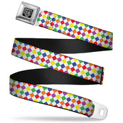 BD Wings Logo CLOSE-UP Full Color Black Silver Seatbelt Belt - Diamonds White/Multi Neon Webbing Seatbelt Belts Buckle-Down