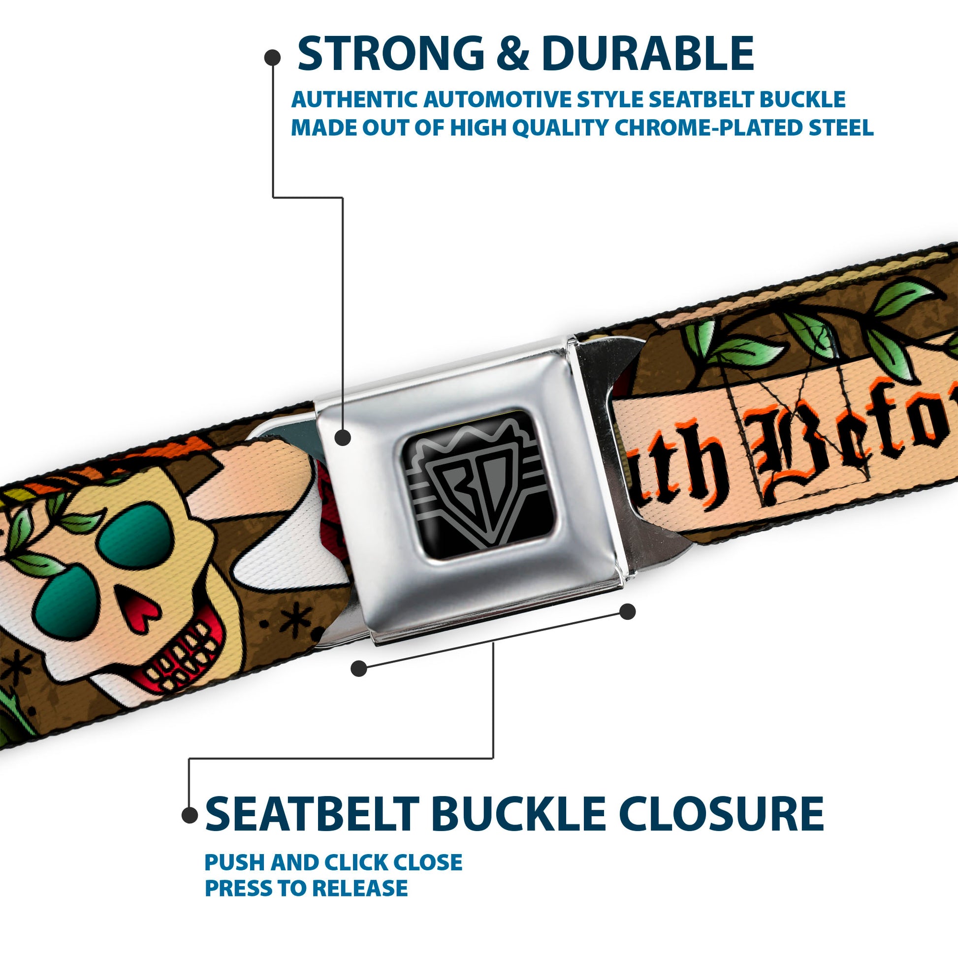 BD Wings Logo CLOSE-UP Full Color Black Silver Seatbelt Belt - Death Before Dishonor Olive Webbing Seatbelt Belts Buckle-Down