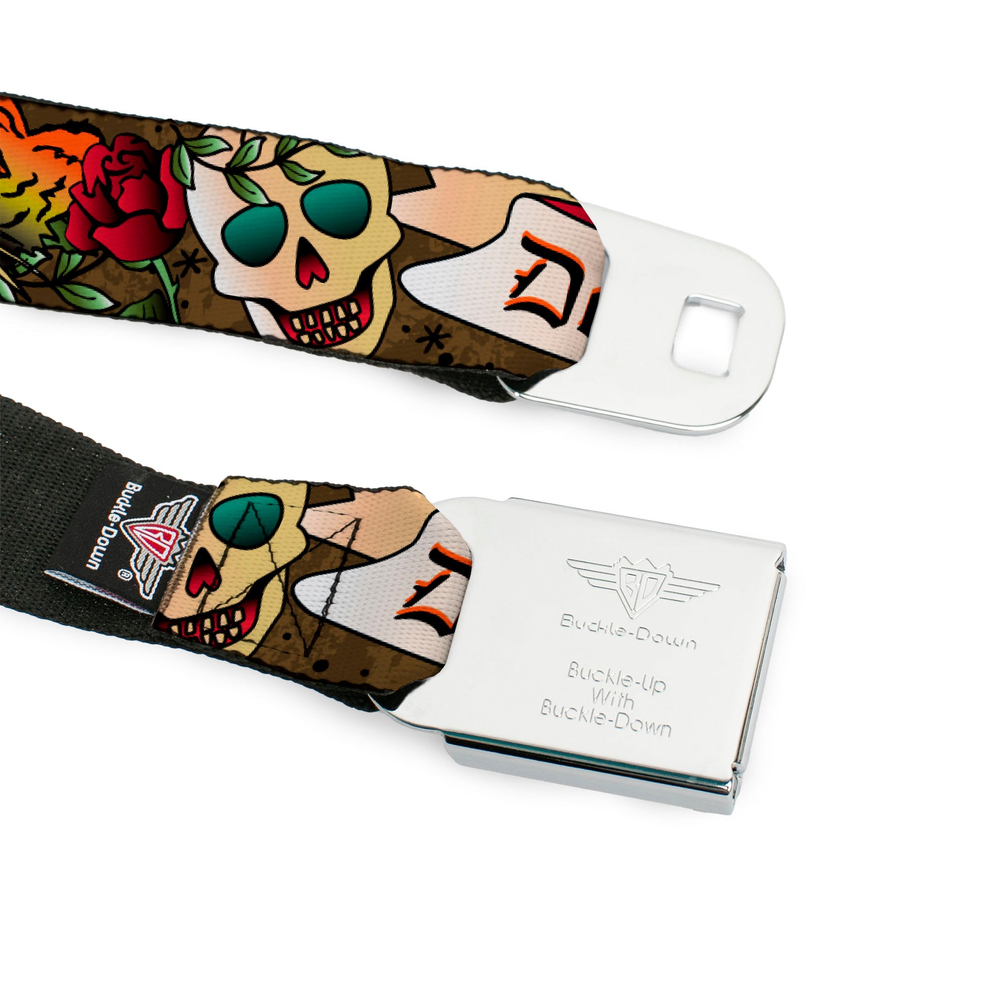 BD Wings Logo CLOSE-UP Full Color Black Silver Seatbelt Belt - Death Before Dishonor Olive Webbing Seatbelt Belts Buckle-Down