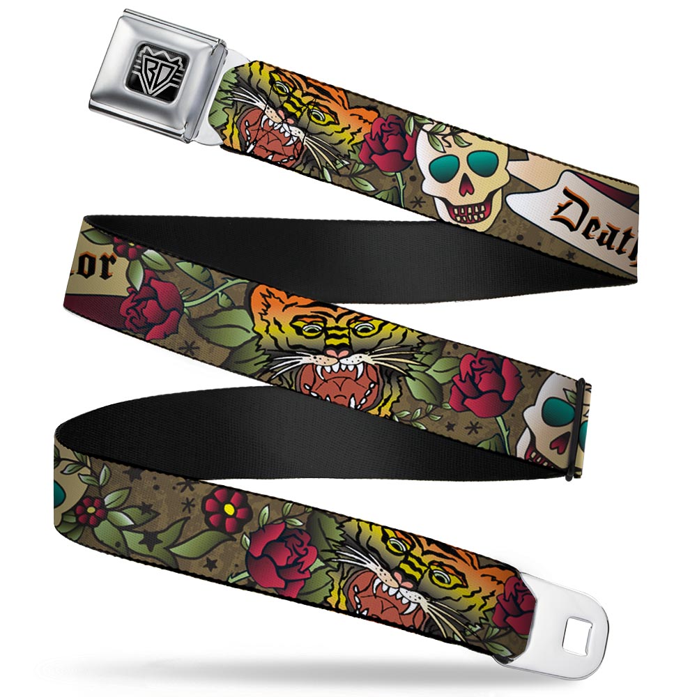 BD Wings Logo CLOSE-UP Full Color Black Silver Seatbelt Belt - Death Before Dishonor Olive Webbing Seatbelt Belts Buckle-Down