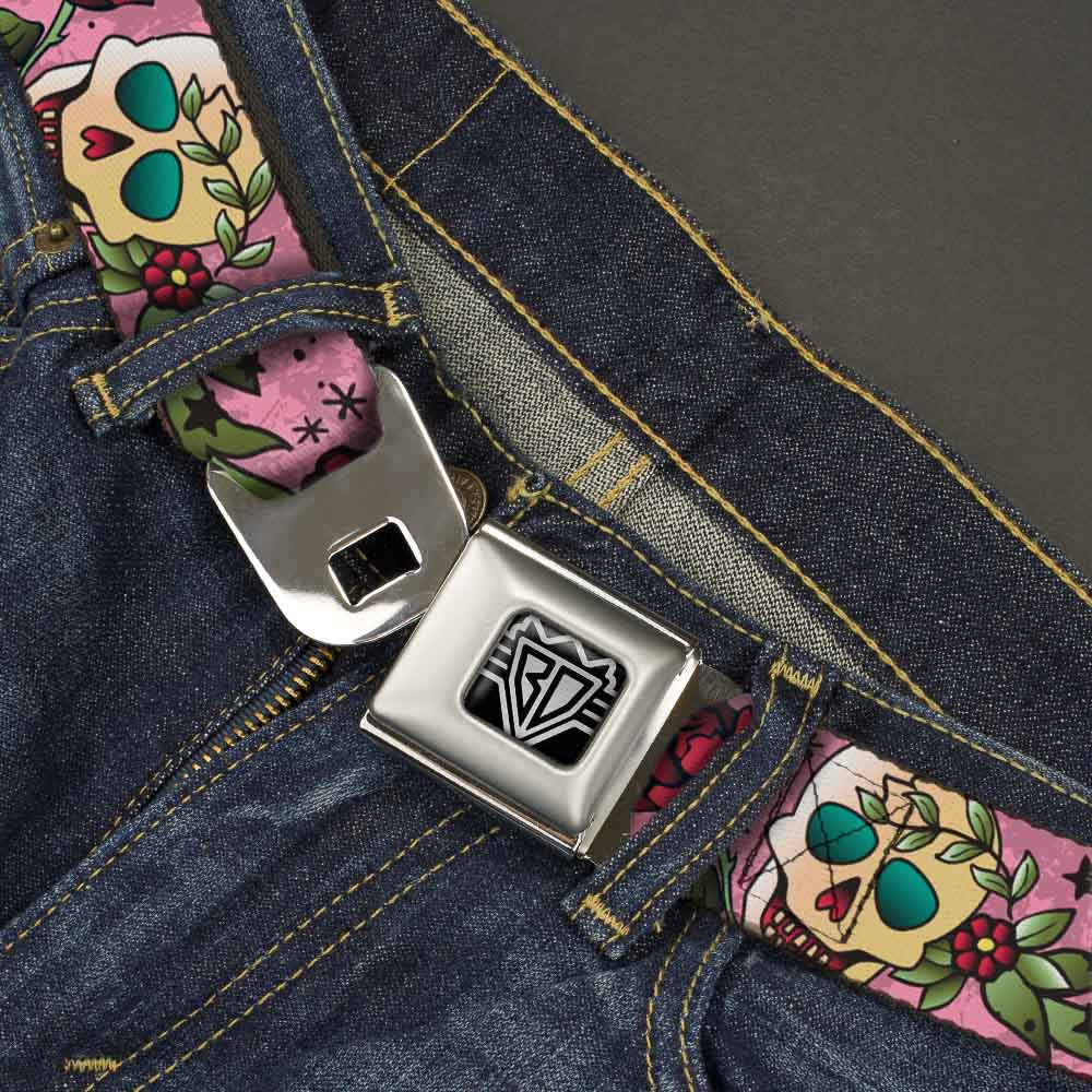 BD Wings Logo CLOSE-UP Full Color Black Silver Seatbelt Belt - Death Before Dishonor Pink Webbing Seatbelt Belts Buckle-Down