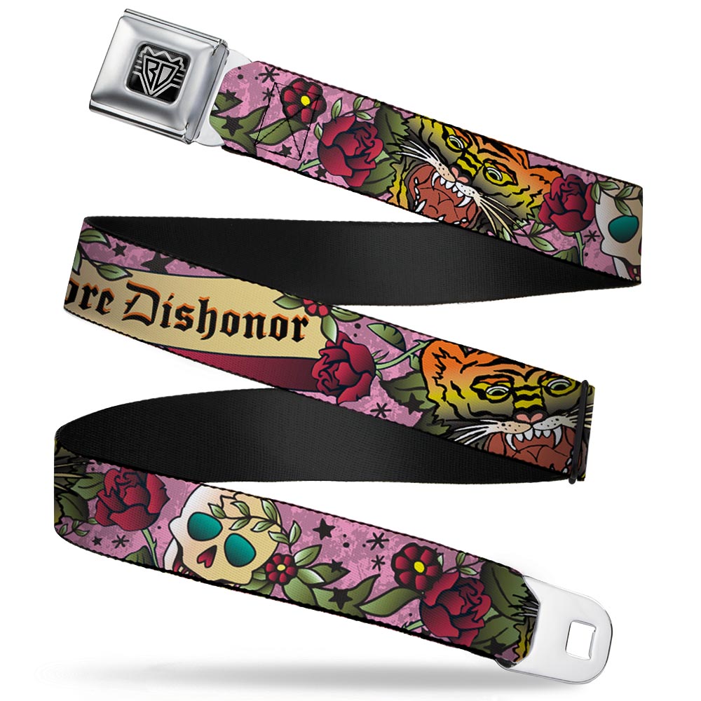 BD Wings Logo CLOSE-UP Full Color Black Silver Seatbelt Belt - Death Before Dishonor Pink Webbing Seatbelt Belts Buckle-Down
