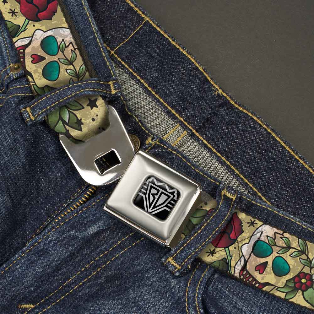 BD Wings Logo CLOSE-UP Full Color Black Silver Seatbelt Belt - Death Before Dishonor Tan Webbing Seatbelt Belts Buckle-Down