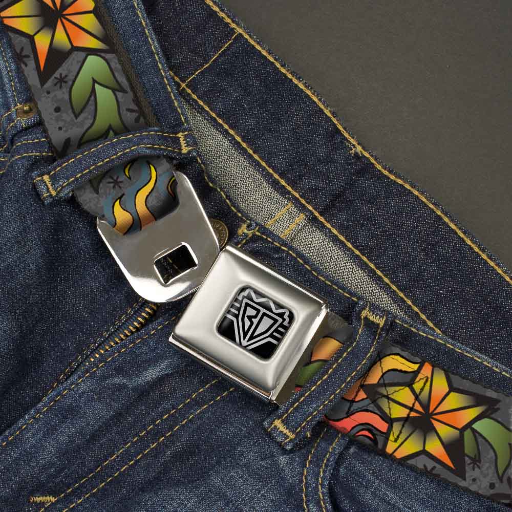 BD Wings Logo CLOSE-UP Full Color Black Silver Seatbelt Belt - Death or Glory Gray Webbing Seatbelt Belts Buckle-Down