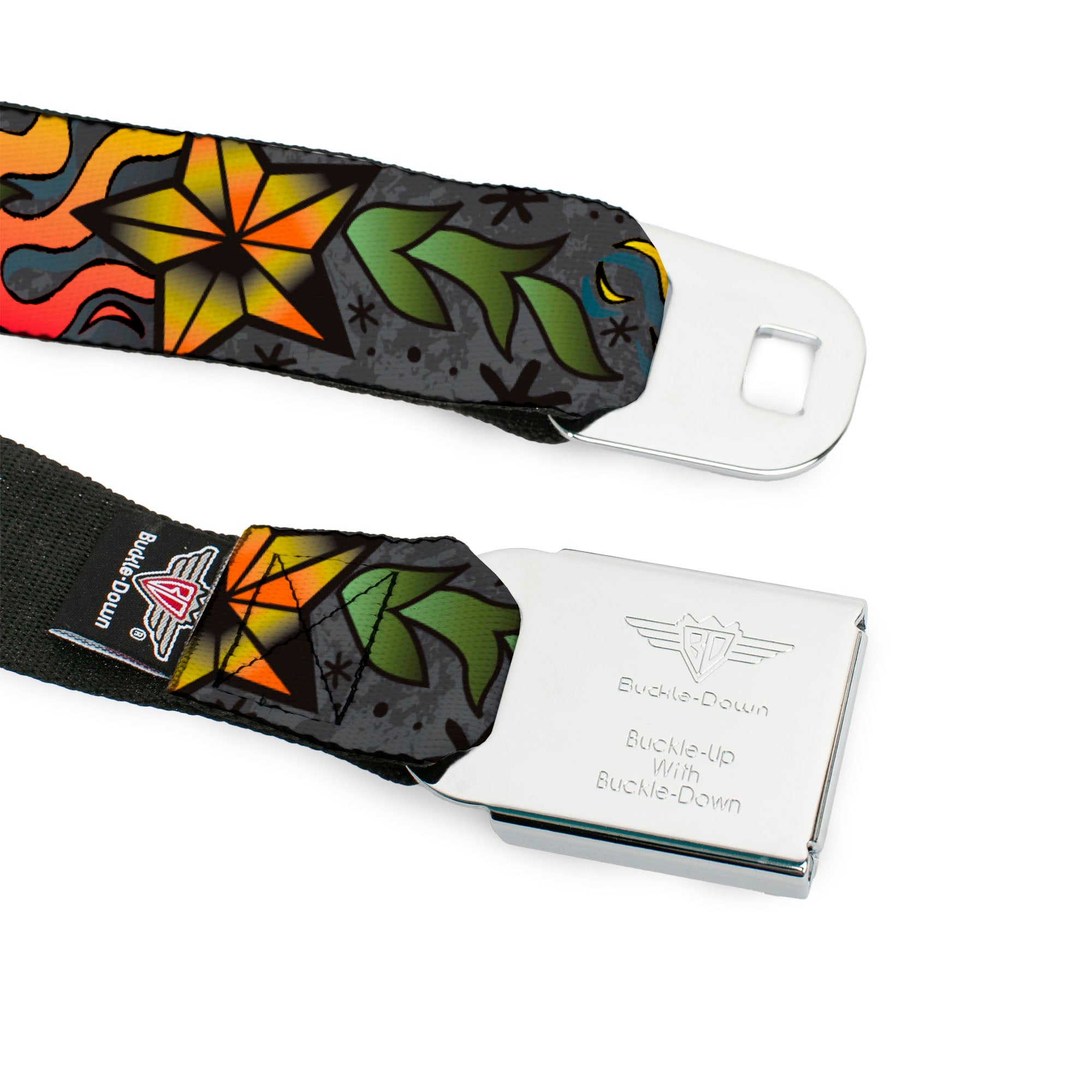 BD Wings Logo CLOSE-UP Full Color Black Silver Seatbelt Belt - Death or Glory Gray Webbing Seatbelt Belts Buckle-Down