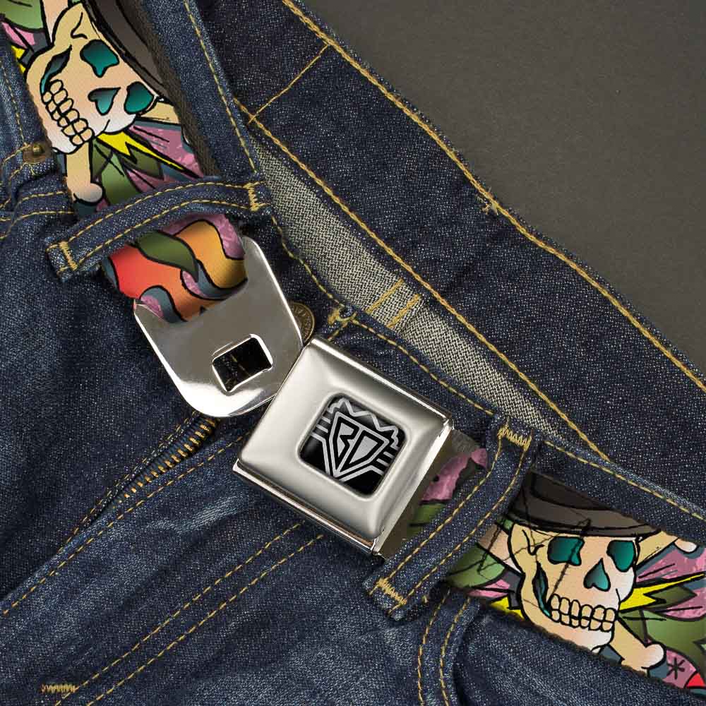 BD Wings Logo CLOSE-UP Full Color Black Silver Seatbelt Belt - Death or Glory Pink Webbing Seatbelt Belts Buckle-Down