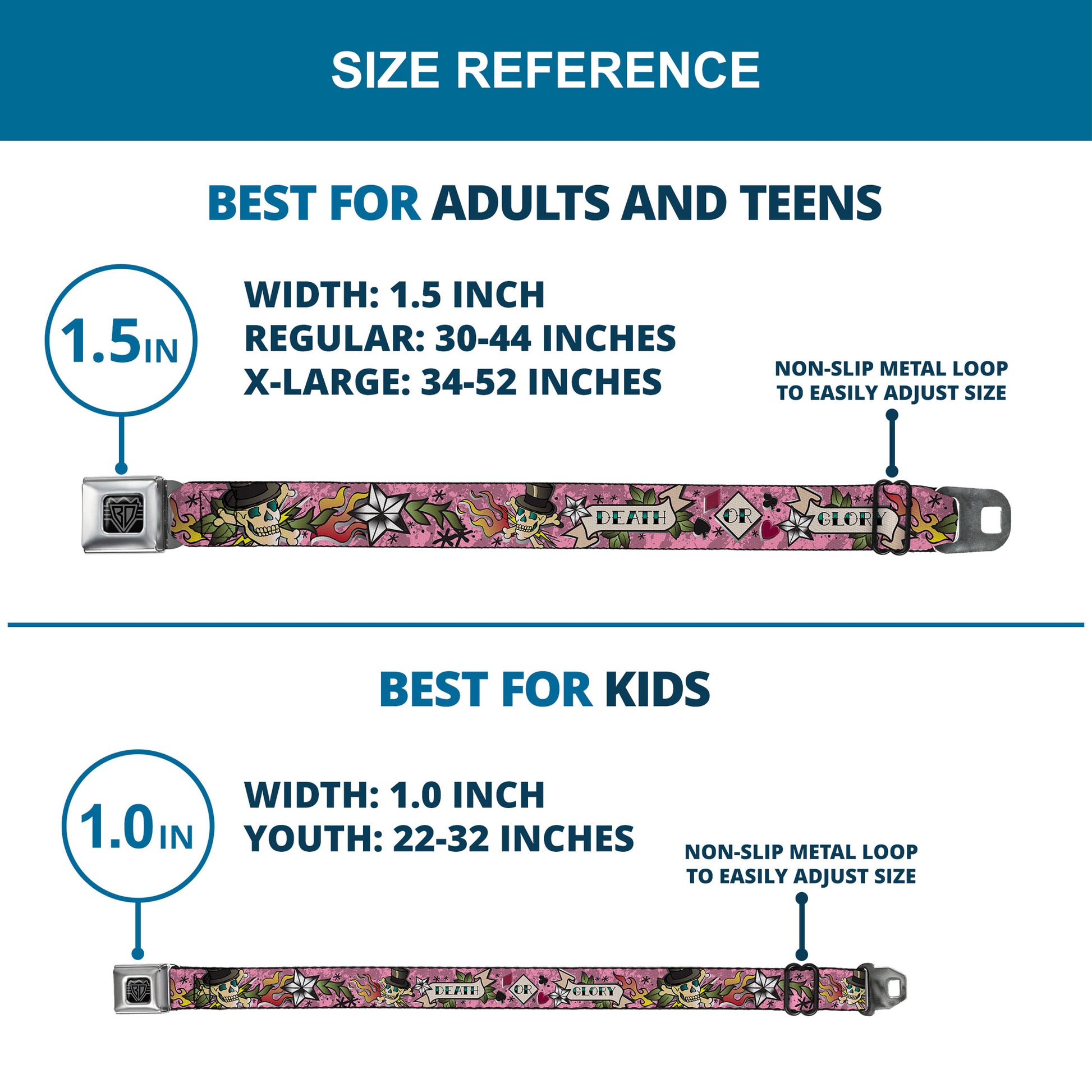 BD Wings Logo CLOSE-UP Full Color Black Silver Seatbelt Belt - Death or Glory Pink Webbing Seatbelt Belts Buckle-Down