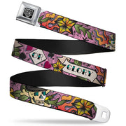 BD Wings Logo CLOSE-UP Full Color Black Silver Seatbelt Belt - Death or Glory Pink Webbing Seatbelt Belts Buckle-Down