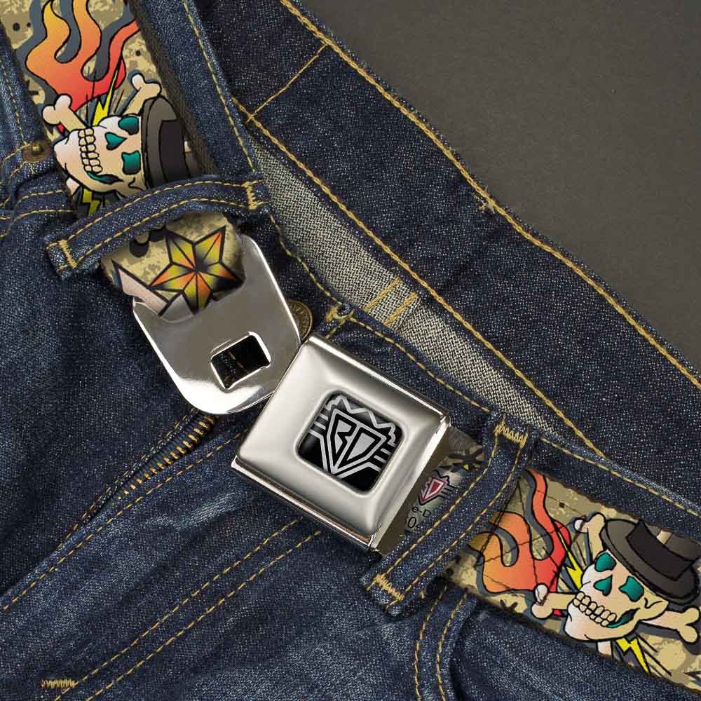 BD Wings Logo CLOSE-UP Full Color Black Silver Seatbelt Belt - Death or Glory Tan Webbing Seatbelt Belts Buckle-Down