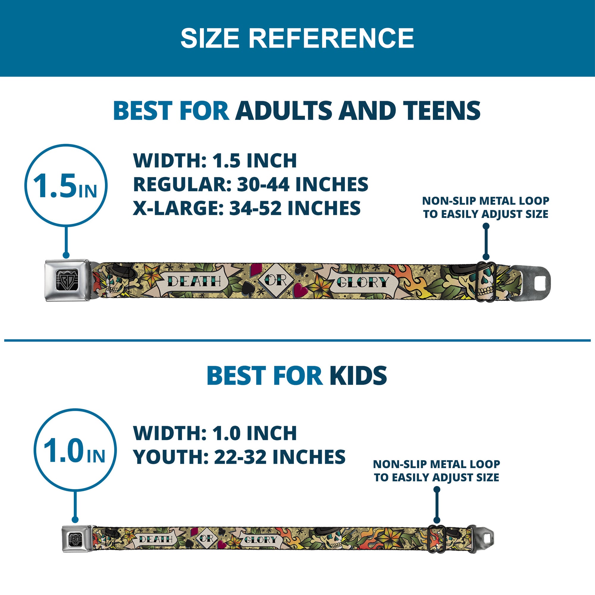 BD Wings Logo CLOSE-UP Full Color Black Silver Seatbelt Belt - Death or Glory Tan Webbing Seatbelt Belts Buckle-Down